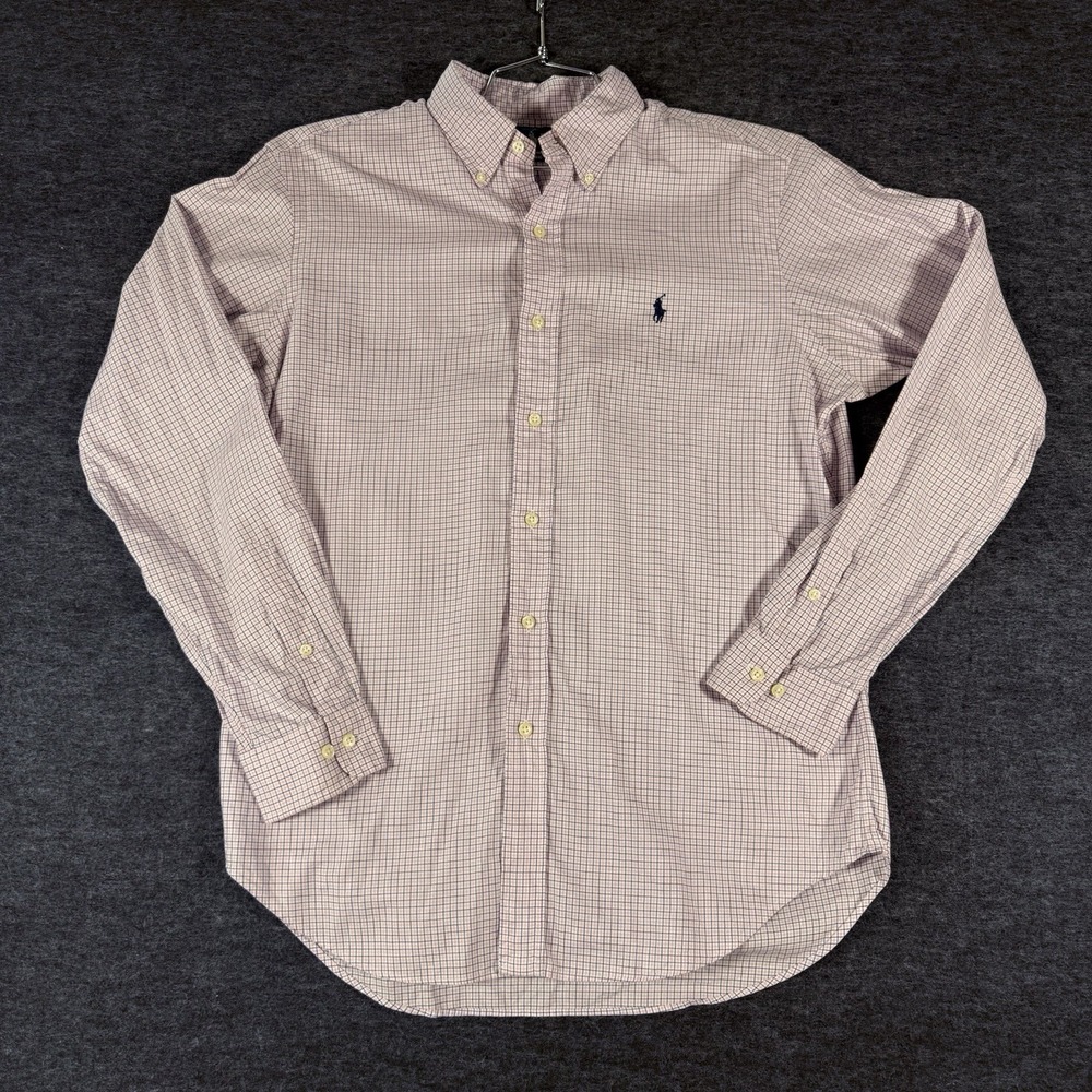 mens polo Ralph lauren button down shirt Pink-plaid classic fit 15 1/2 - 34/35